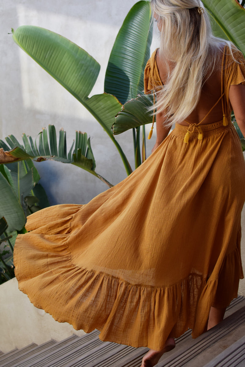 Mustard boho maxi outlet dress